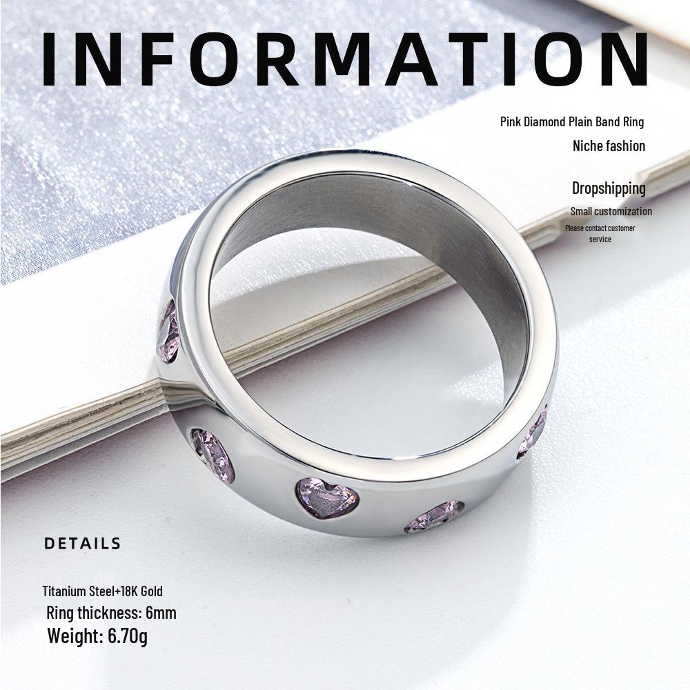 

Европейское и американское кольцо с дорожкой из цирконов в форме сердца: Женская Высококачественная Роскошная Титановая Сталь, Устойчивая к Выцветанию. Size 8