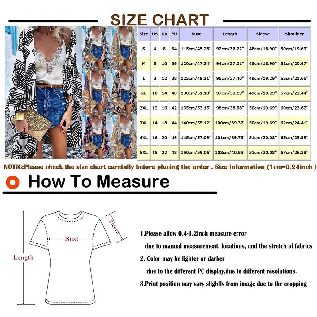 Women's  Summer Casual Fashion Print  Sleeve Loose Holiday Long Cardigan Top