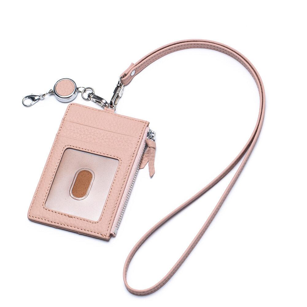 New Japanese ID Card Cover Made of Genuine Leather Easy Pull Buckle Card Bag Multi Functional Neck Hanging ID Card Holder