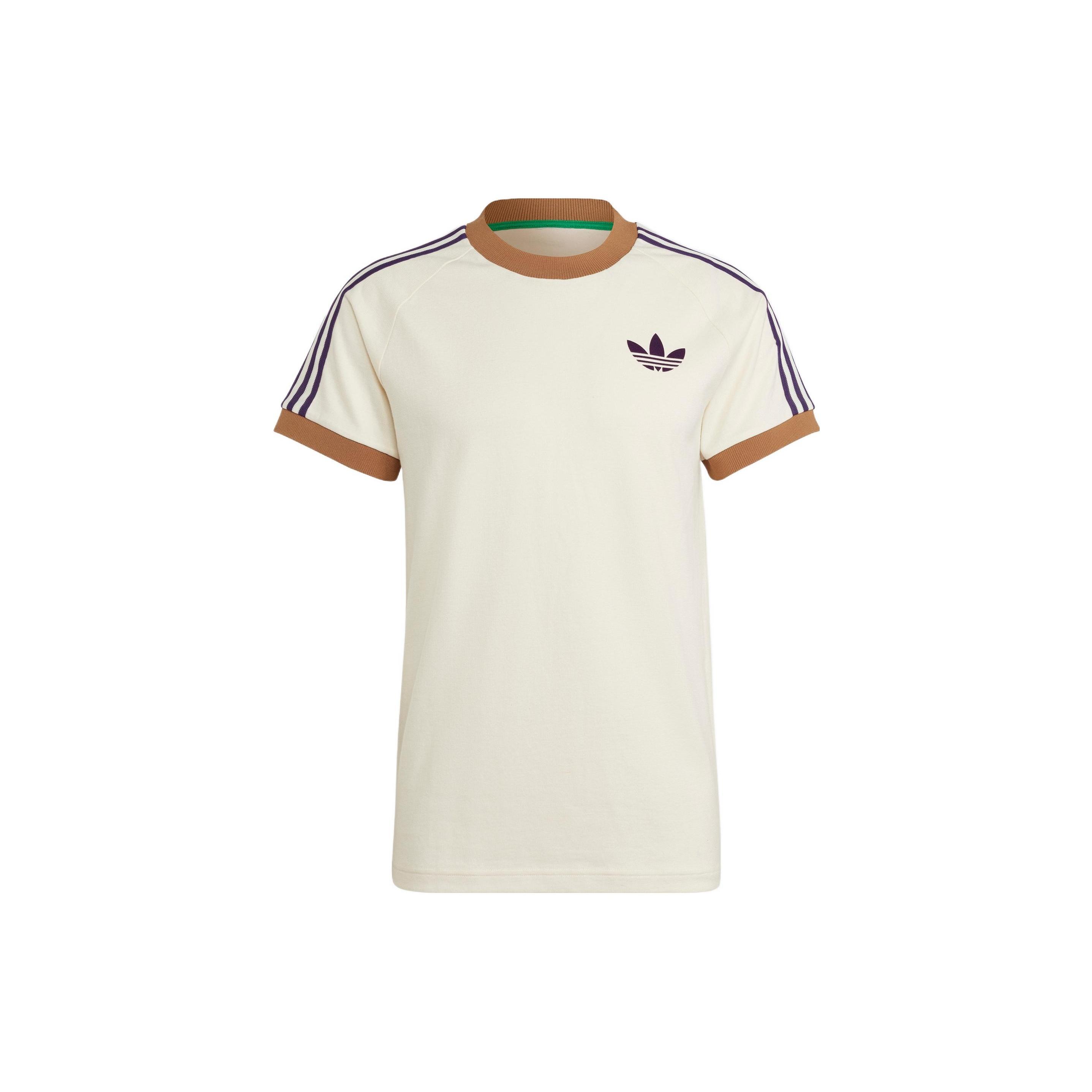 Men s adidas originals Cali Tee Shoulder Stripe Ribbed Round Neck Short Sleeve Milky White T-Shirt IB3422 XXXL