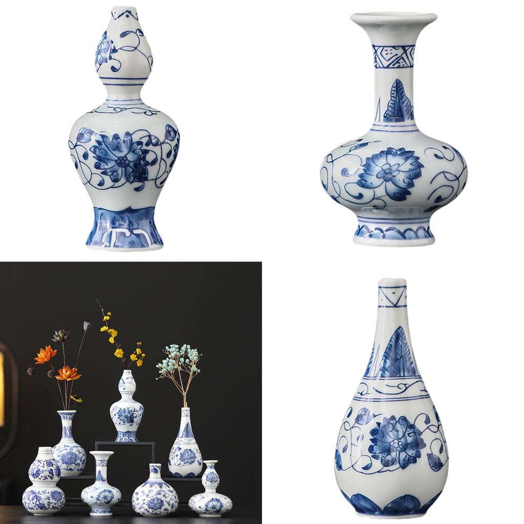 Antique Chinese Blue And White Porcelain Miniature Vases Flower Holder For Hydroponic Plant Shelf Display Container