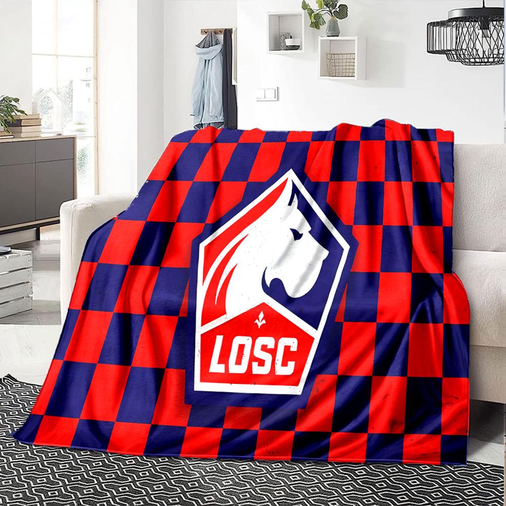 Losc Football Crest Flannel Blanket, Soft Polyester, Modern Design, All-Season for Camping, Travel, Gifts for holidays or birthdays