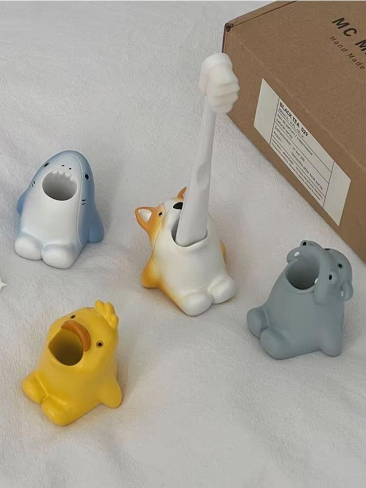 Cartoon Animal Toothbrush Holder Cute Corgi Shark Storage Stand Makeup Brushes ationery Countertop Organizer Bathroom Decoration