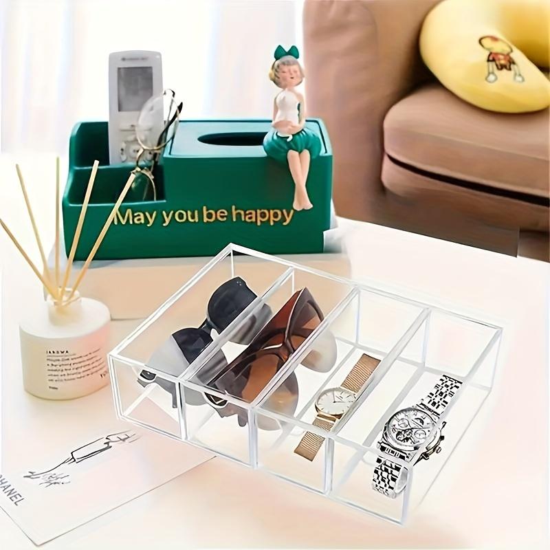 4Grids Desk Glasses Sunglasses Drawer Divider Transparent Dust-proof Overlay Cosmetics Lipstick Shelving Gift Office Supplies