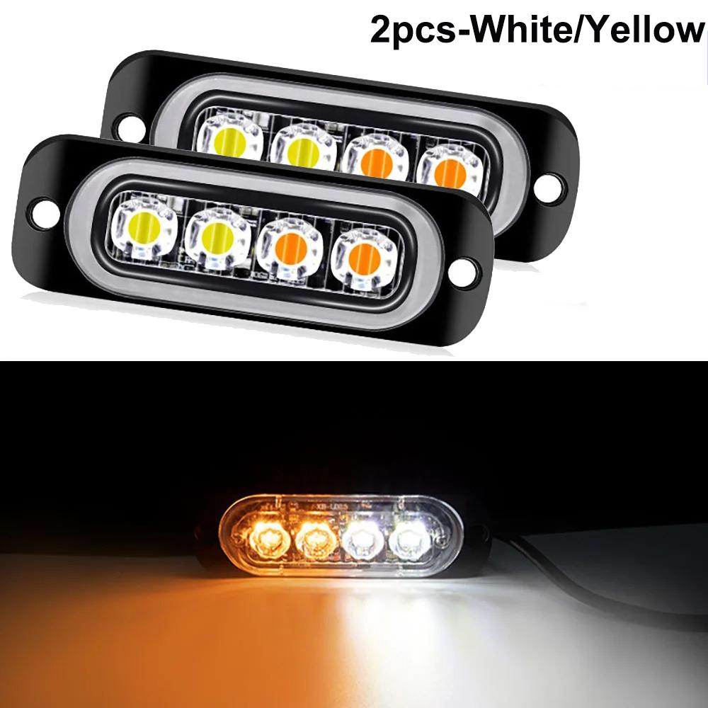 2Pcs 4leds Side Marker Warning Light 12-24V Daytime Running Light Truck Car LED Tail Lights Police Light Bar Strobe Optional