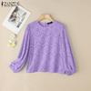 ZANZEA Women Casual Round Neck Long Sleeve Patchwork Lace Crochet Blouse