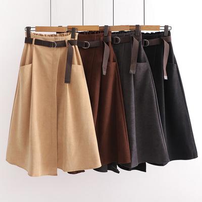 DX~~Four Seasons New Solid Color Casual Art Pocket High Waist Slimming Irregular Mid Length Skirt for Women