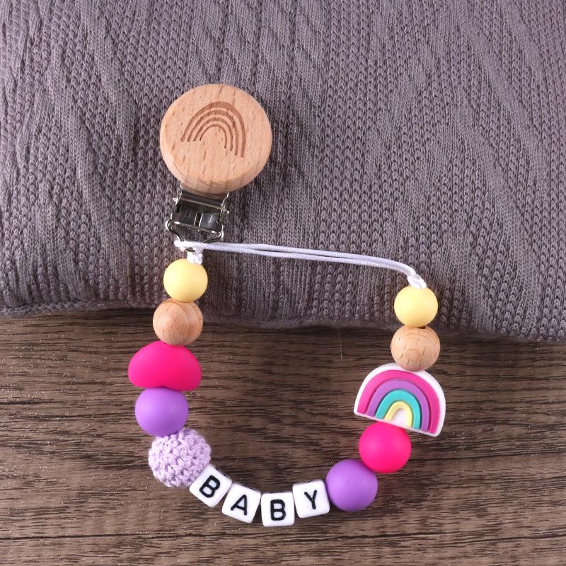 Rainbow Beech Wood Pacifier & Teether Anti-Drop Chain