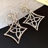 18K Gold Plated Rhombus Floral Earrings with Silver Needle - Stylish Metallic Design for Women