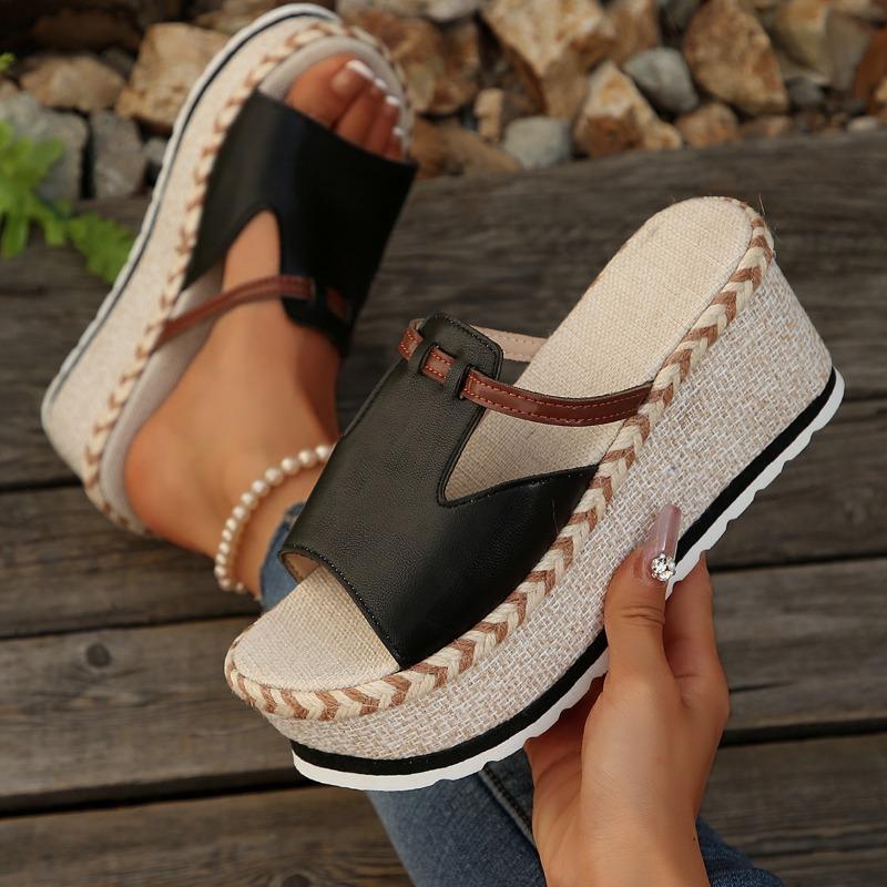 

Large size thick bottom heightening slippers casual wear new hemp rope woven wedge slippers 35