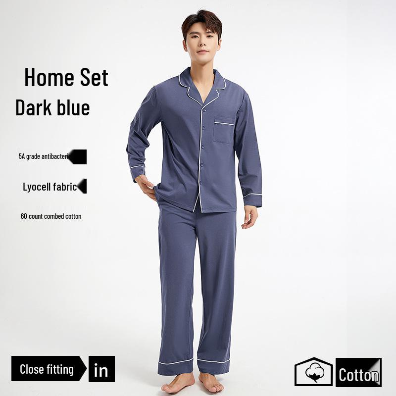 5A Antibacterial Men's Tencel Cardigan Pajamas - Long-Sleeve Lapel Design for Home or Outdoor Wear
