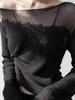 Women's Black Mesh Splice Long-Sleeve Fashionable T-Shirt - Trendy Spring Style