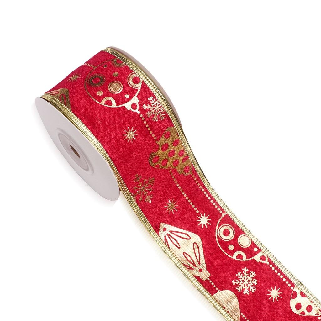 10 Yards/Roll 6.3cm Christmas Ribbons Wire Edge Gold Elk Snow Gold Hot Stamping Ribbon for DIY Bow Wreath 2027 Xmas Tree Decors