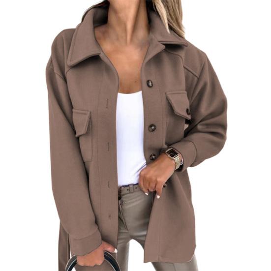 

Женское пальто с отложным воротником, однобортное осенне-зимнее теплое шерстяное пальто с карманами и клапанами, верхняя одежда L