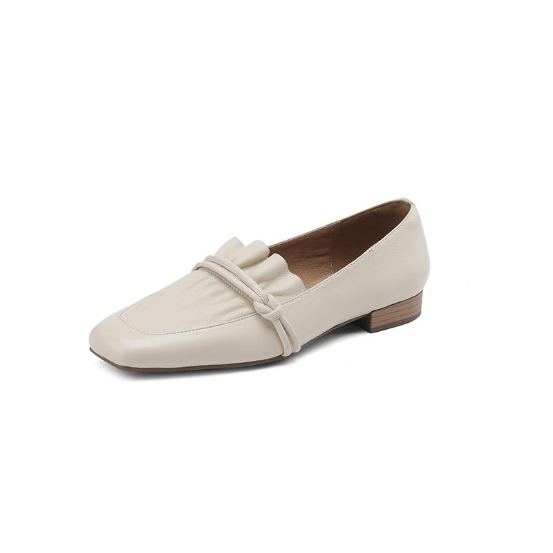 

Модные женские лоферы из коровьей кожи с квадратным носком, повседневная женская обувь без каблука, новая коллекция весна-осень 2025, простая белая обувь 42 бежевый