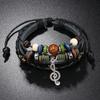 New Fashion Alloy Leather Braided Bracelet Male and Female Temperament Everything Beaded Leather Music Symbol Pendant Hand