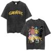 T-shirt Nera Oversize Vintage Lavaggio Acido Grafica Fronte/Retro Vulcano & Sole Gojira | Maglietta Merch Streetwear per Fan della Band Progressive Metal