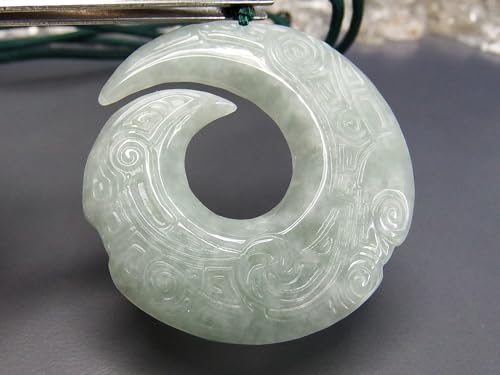 [Stone Town] Auspicious Design Magatama Jadeite Necklace with Carved Genuine Jadeite Natural Stone String, Antique Style