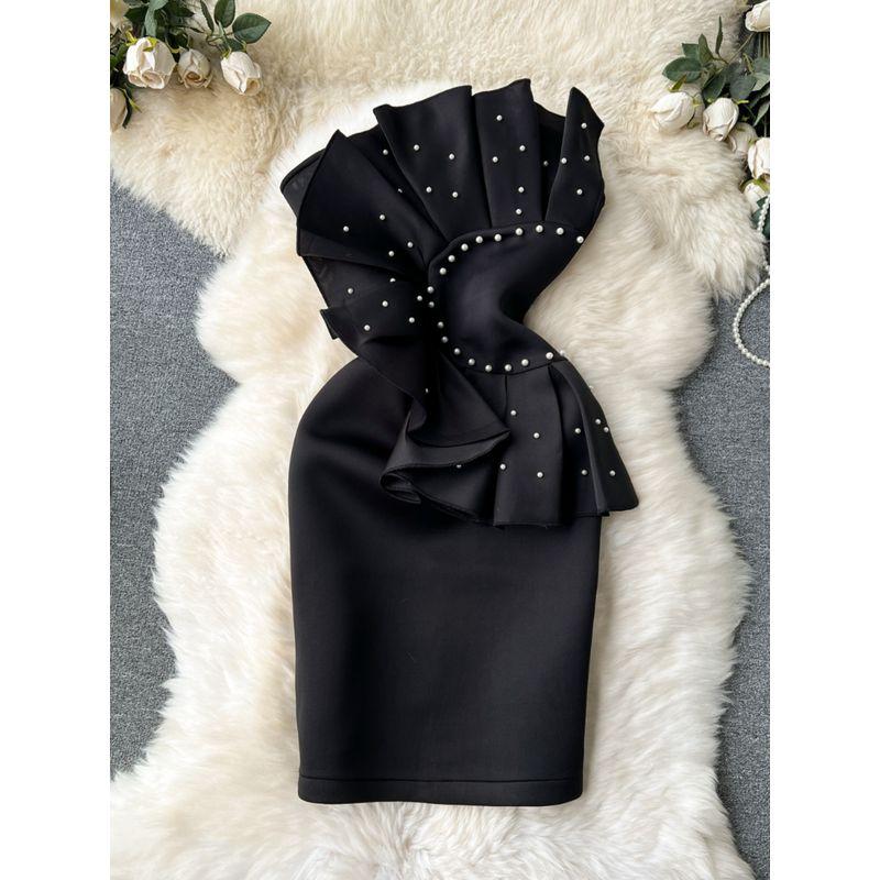 Accessible Luxury Fashion Beaded Bandeau Slim-Fit Dress Dress