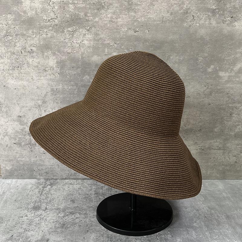 French Classic Versatile Ultra-Light Fine Papyrus Bucket Hat Women'S Summer Sunshade Sunscreen Basin Hat Big Brim Straw Hat Can Be Shaped