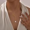 Stainless Steel Round Snake Chain Hollow Geometric Accessories Imitation Pearl Y-Shaped Necklace Women'S, Accessories Nc-