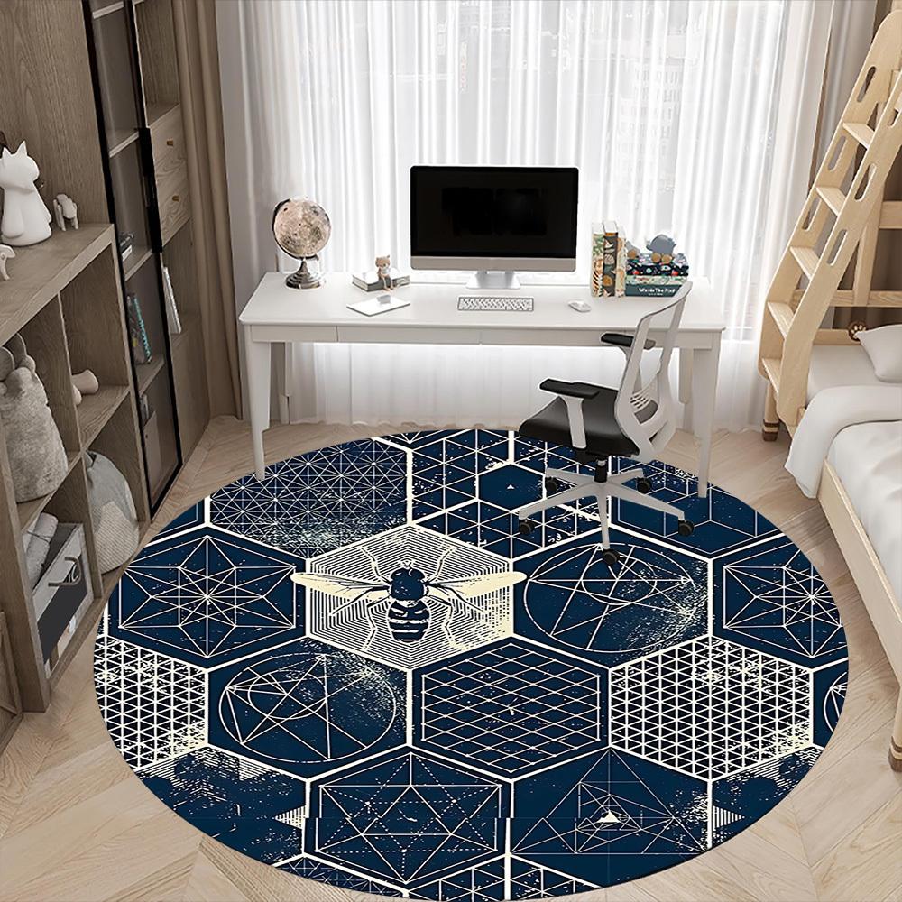 1pc Bee Honeycomb Office Round Area Rug, Indoor Mat Suitable ForOffice, Under Office Chairs Bedroom Living Room Home Decor, Room Deco D120