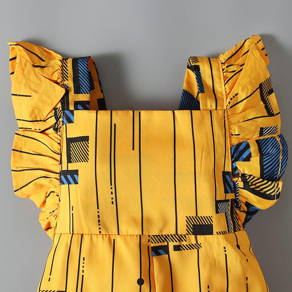 Baby Kids Girls Clothes African Boho Style Printed Ruffle Sleeves Jumpsuit Clothes for 1-5 Years