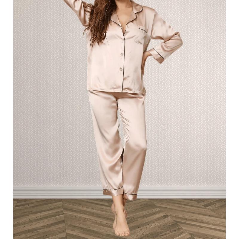 

Пижамы для девочек, длинная пижама из шелка Mulberry, комплект пижамы для женщин, новая женская пижама, нижнее белье 2XL