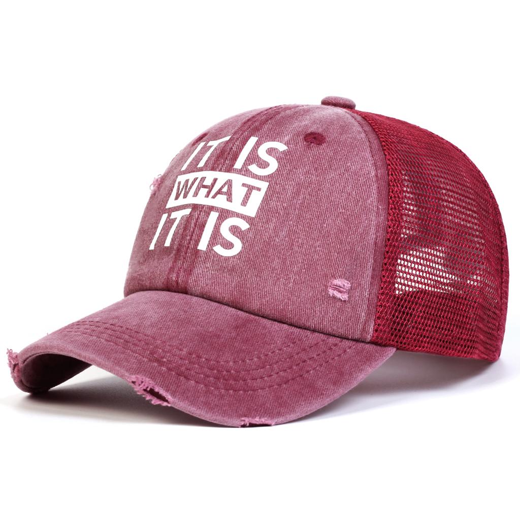 Unisex IT IS WHAT Letter Print Wash Baseball Net Caps Hip Hop Cap Spring Summer Outdoor Adjustable Casual Hats Sunscreen Hat