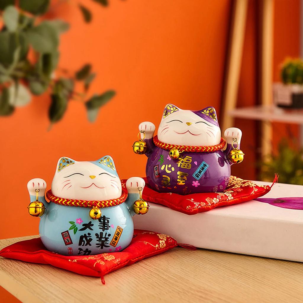 Ceramic Lucky Cat Figurine Statue Creative Good Luck Cat Piggy Bank Fortune Wealth Business Gifts Home Decoration