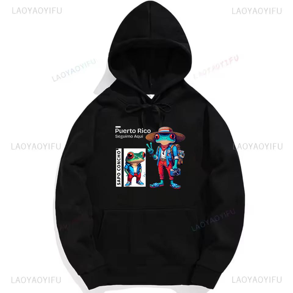 Bad Bunny Debi Tirar Mas Fotos Frog Graphic Sweatshirt Fashion Hip-hop Hoodie Woman Man Black Puerto Rico Drop Shoulder Pullover