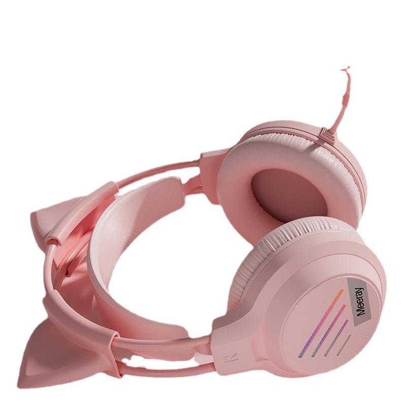 Glowing Cat Ear Wired Headphones: Cute Gaming Headset for Girls - Compatible with Desktop & Laptop Computers