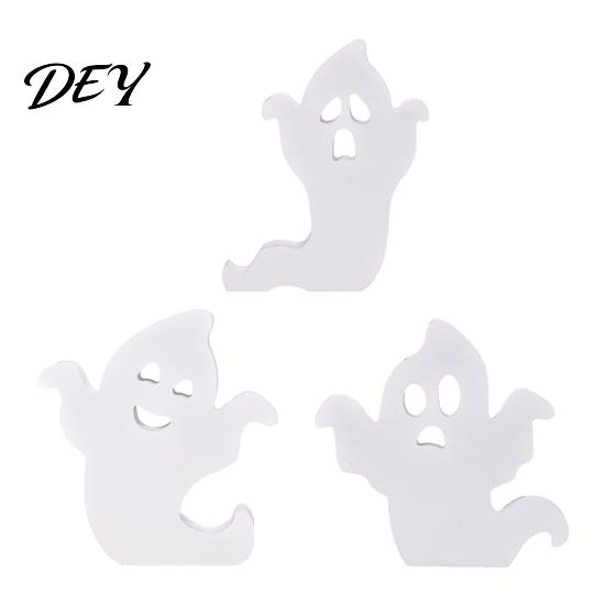 Halloween Ghost Table Decor Cute Wooden Sign, Spooky White Standing Rustic Wood Ornament Block Sign for Holiday Tiered Tray Centerpiece, Indoor