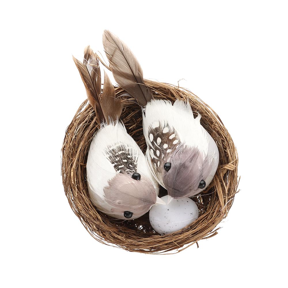 Handmade Home House Decoration Craft Artificial Craft Birds Realistic Feathered Bird Nest Birds Egg