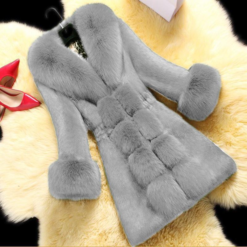 Women Autumn Winter Outwear Faux Fur Coat Thick Female Long Fake Fox Fur Thick Long Sleeve Jacket Ladies Slim Warm Faux Fur Coat