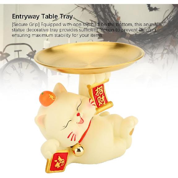 Resin Cat Decorative Tray Figurines, Panda Statue Lucky Cat Dancing Funny Cat Statue for Home, Bedroom, Office Entrance Table Decor and Gadgets