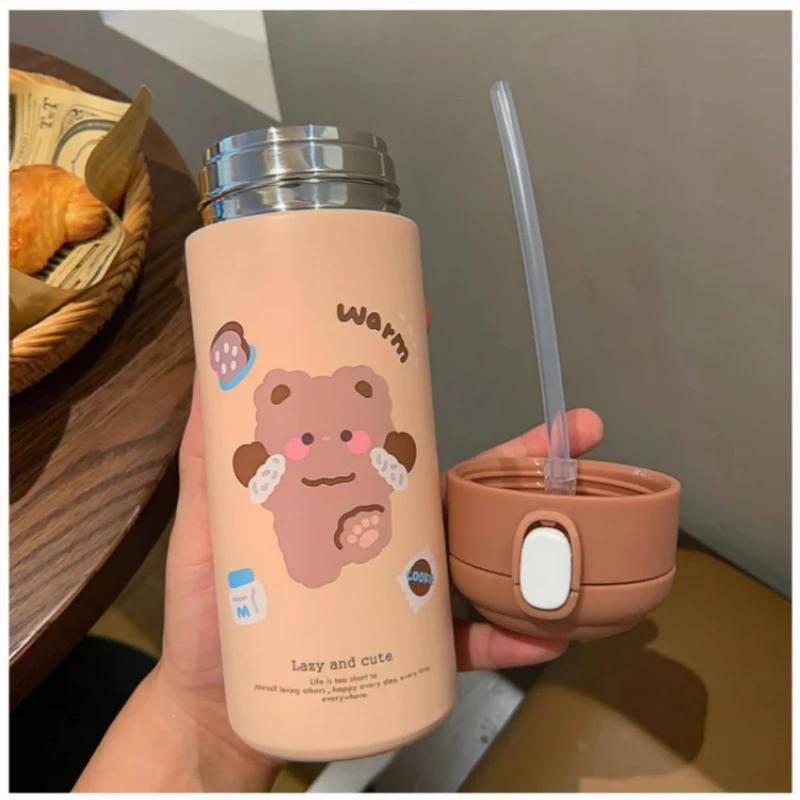 380ml nerezová termoska s brčkem, vakuová baňka, kreativní brčko, roztomilá tepelná izolace, láhev na vodu, praktický dárek