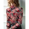 Women's cheongsam collar long-sleeved T-shirt, regular version, three-dimensional red flower design, spring and autumn collection