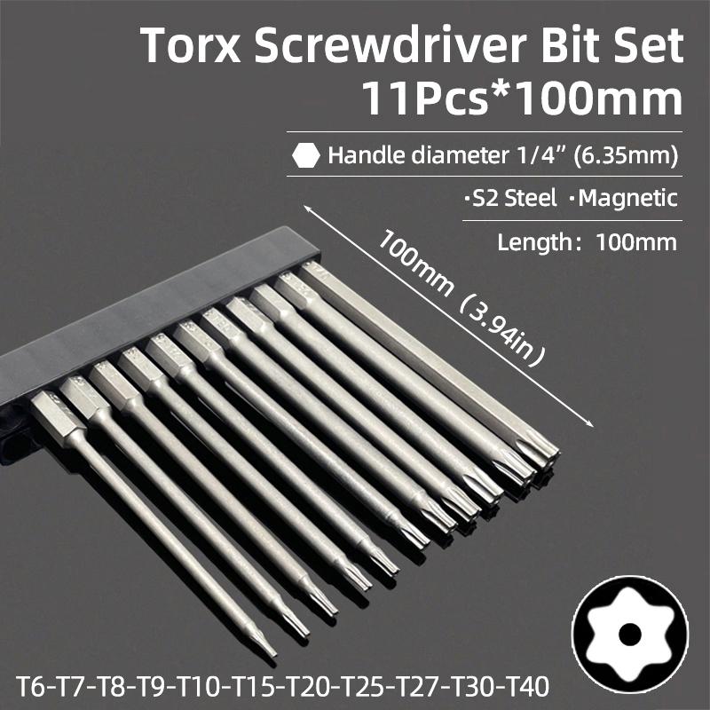 

Биты для отвертки Torx 100 мм T6-T40 Магнитная бита безопасности Полая отвертка Plum Blossom Бита для отвертки S2 Сталь 1/4 Шестигранный ручной инструмент