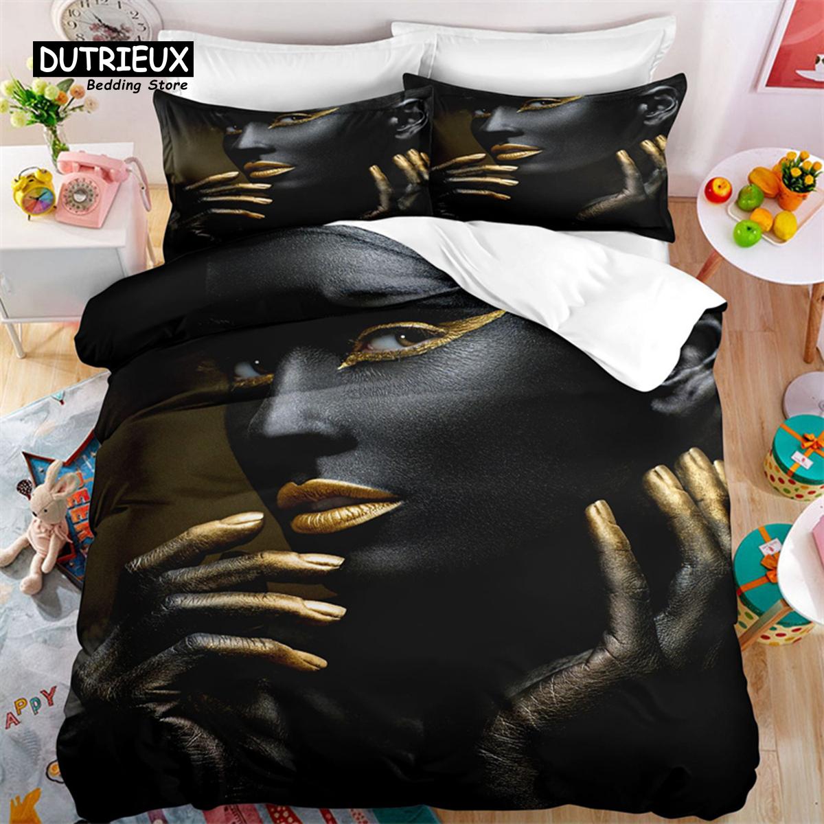 

Пододеяльник для чернокожей девушки в африканском стиле, черный женский комплект постельного белья из микрофибры с 3D-принтом, черный пододеяльник, полный размер King Queen, декор для спальни EU single(135x200cm)