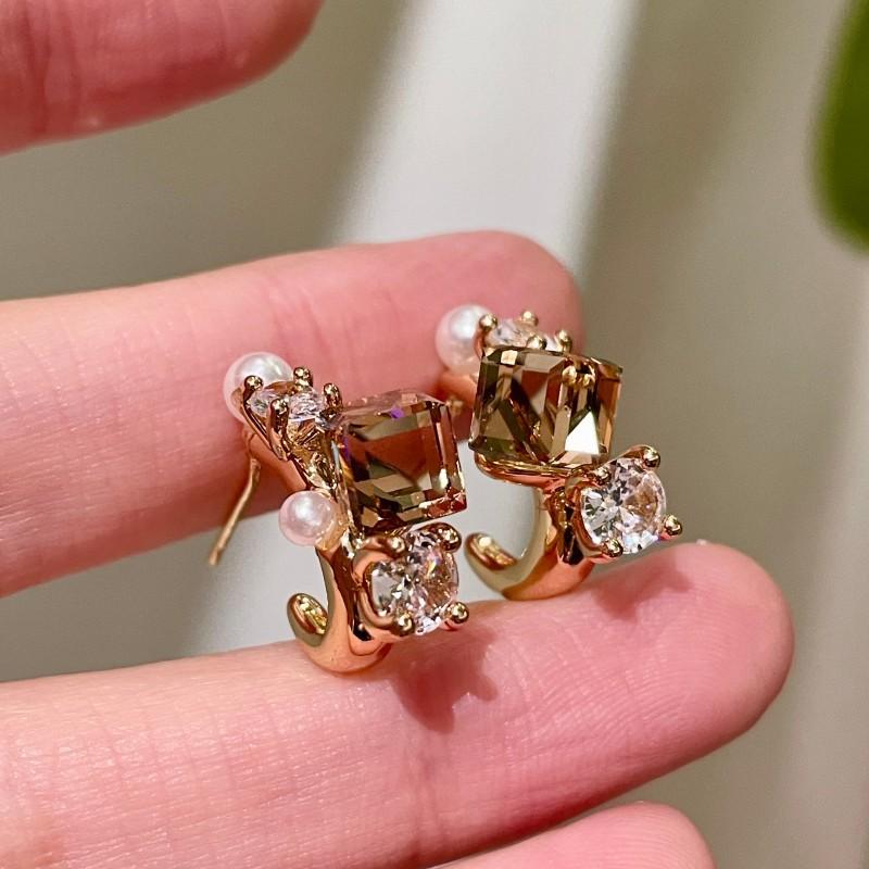 Natural tiger's eye stone series stud earrings for women Maillard exquisite retro earrings niche light luxury high-end temperament earrings