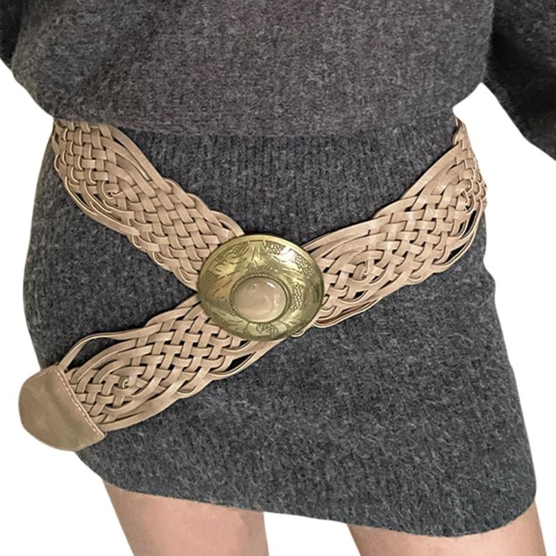 

Braided Waist Belt Woven Braided Belt for Wrap Dress Night Club Wide Belt for Party Dancing Beach 1 хакі