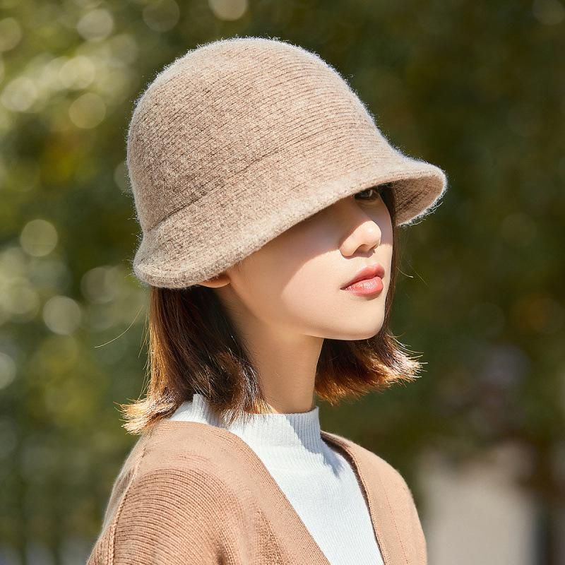 Hat Women's Autumn and Winter Wool Bucket Hat Warm Women's Fashion Versatile Show Small Face New Knitted Cold Basin Hat