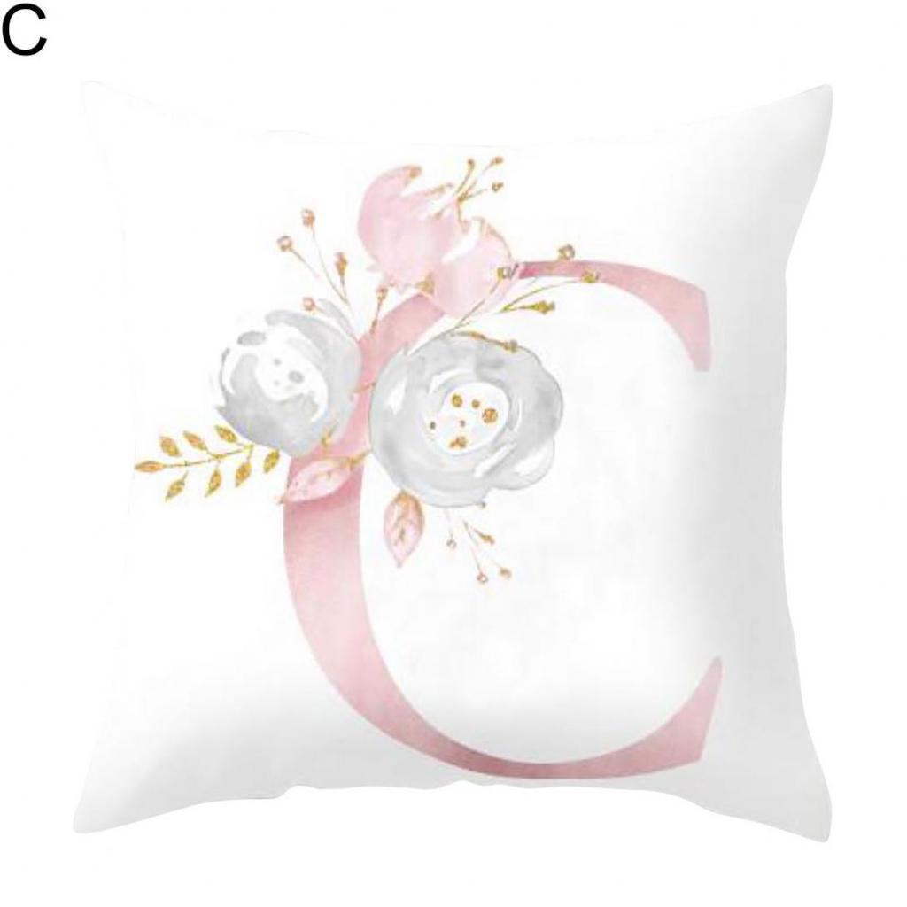 Orion English Alphabet Floral Print Pillow Case Waist Cushion Cover Wedding Bed Decor