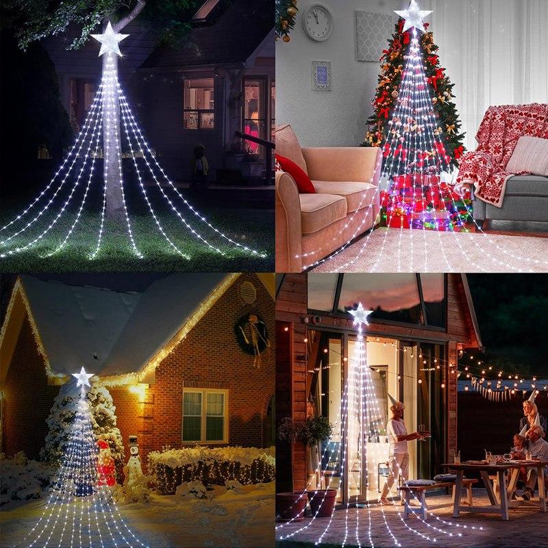 LED Star Waterfall Lights Christmas Decorations String Lights Christmas Tree Ornaments for Home 2026 Navidad Natal New Year 2026