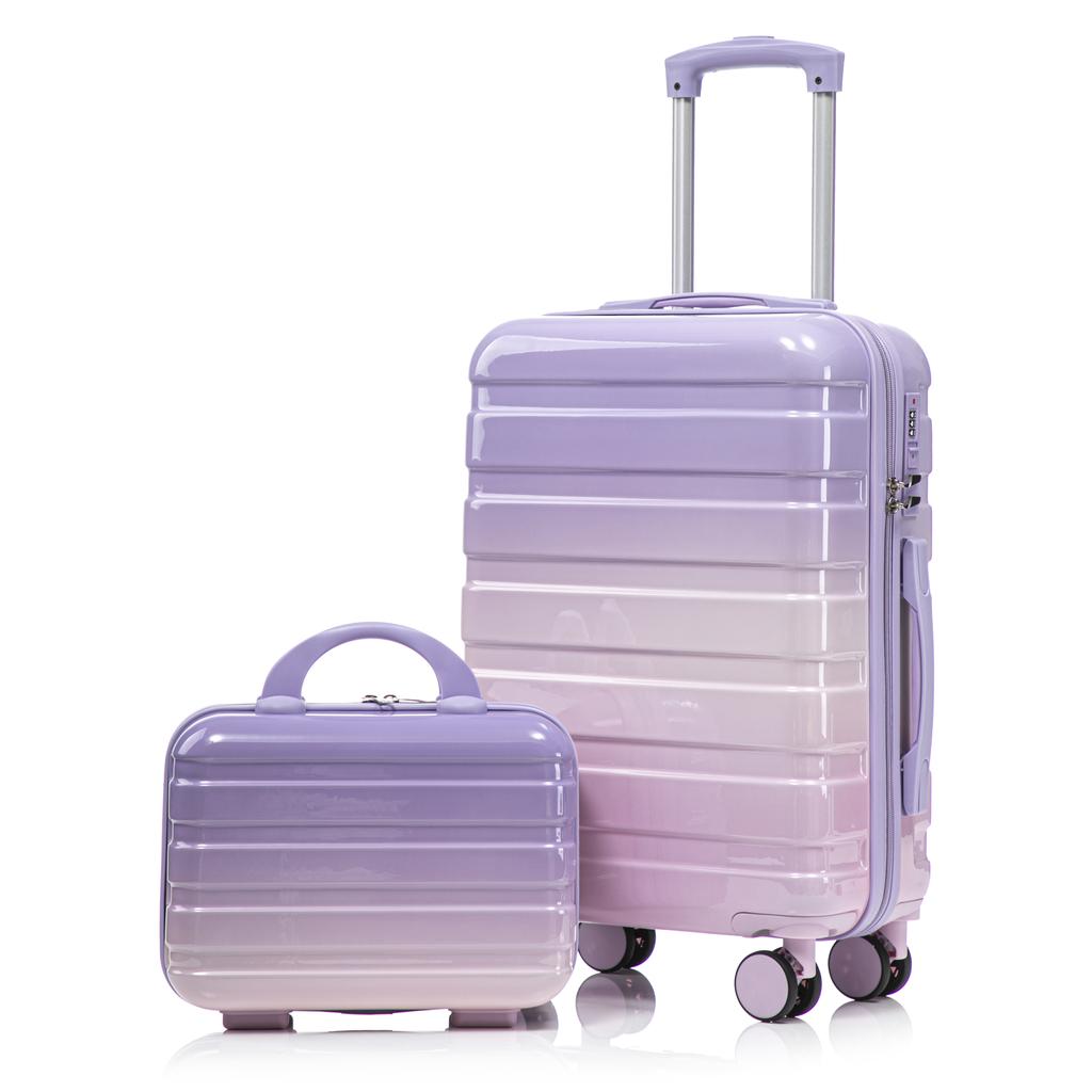 14"/20" 2-Piece PC Spinner Suitcase Set with Combination Lock & 14" Cosmetic Bag (Purple)