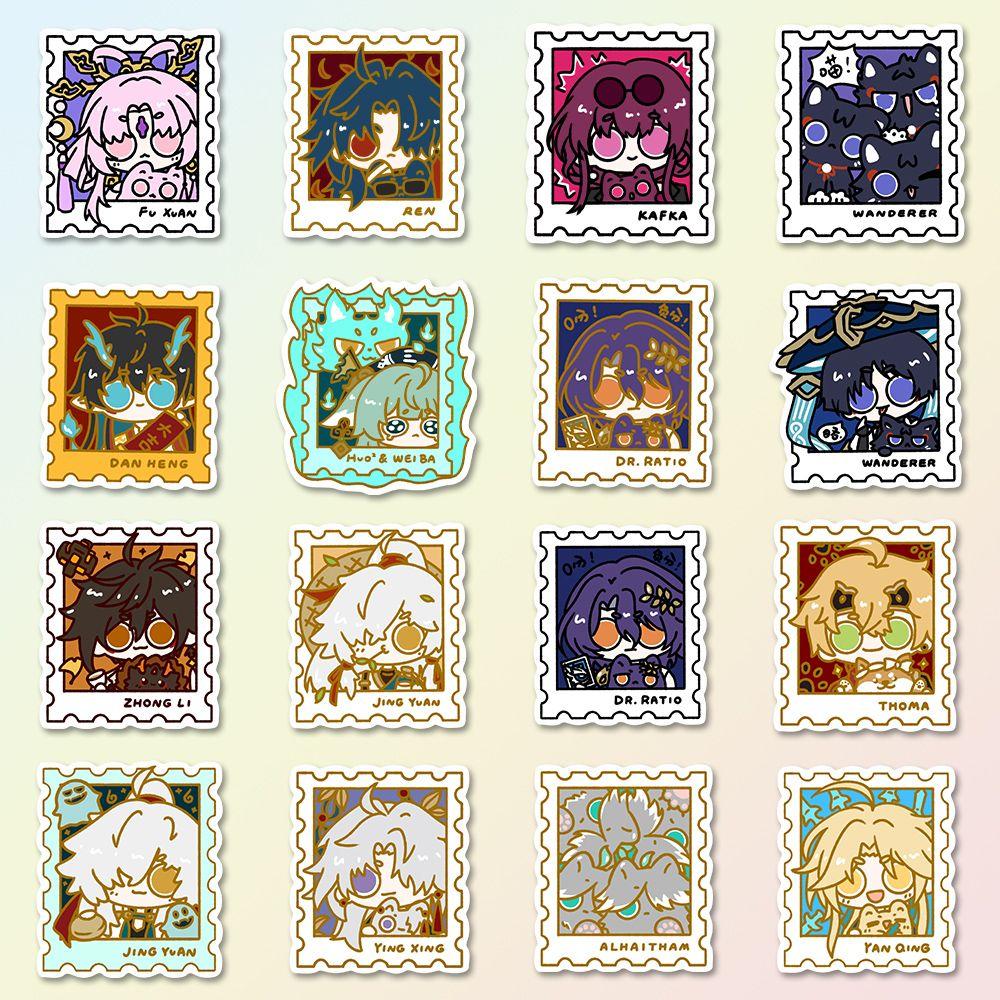 48PCS popular cute stickers featuring HSR (Honkai: Star Rail) and Genshin Impact, high-quality anime-style small stamps for DIY decals