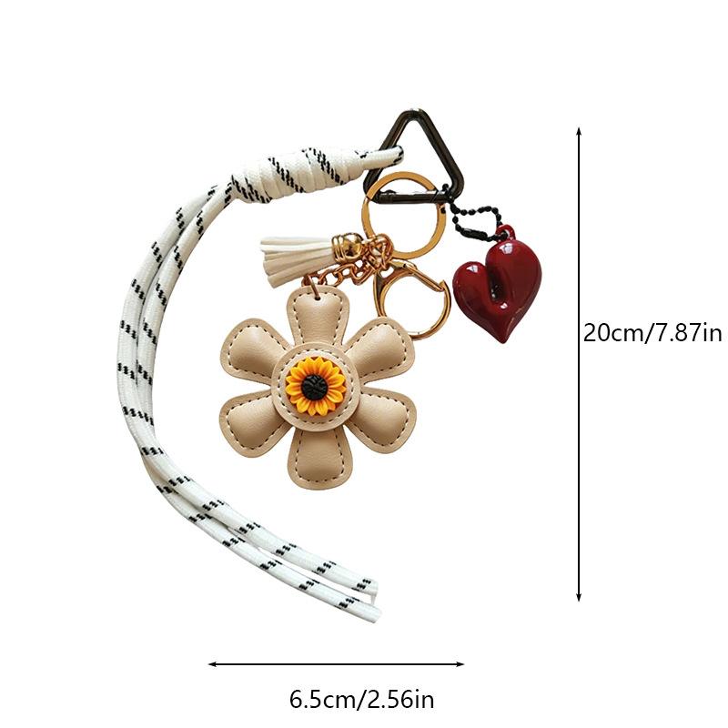 Tassle & Flower Leather Bag Charm Keychain Braided Cord Tassel Cute Accessory For Women Bags & Keys Pendant Gift