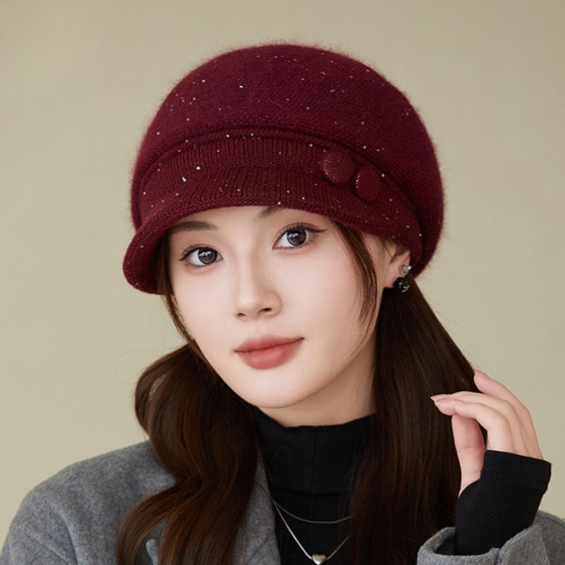 Podzimní a zimní tlustá čepice Dámská jednobarevná stovka s pletenou vlněnou čepicí Zesílená teplá vlněná baret Pletená sametová čepice