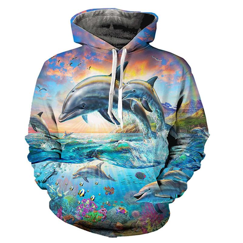 Spring Autumn Dolphin Pattern Men's Hoodie 3D Printed Simple Hoodie Sportswear Casual Oversized Harajuku Hoodie Sports Tops